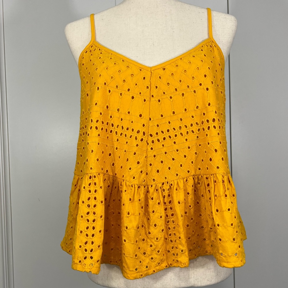 Anthropologie Yellow Eyelet Peplum Tank Top